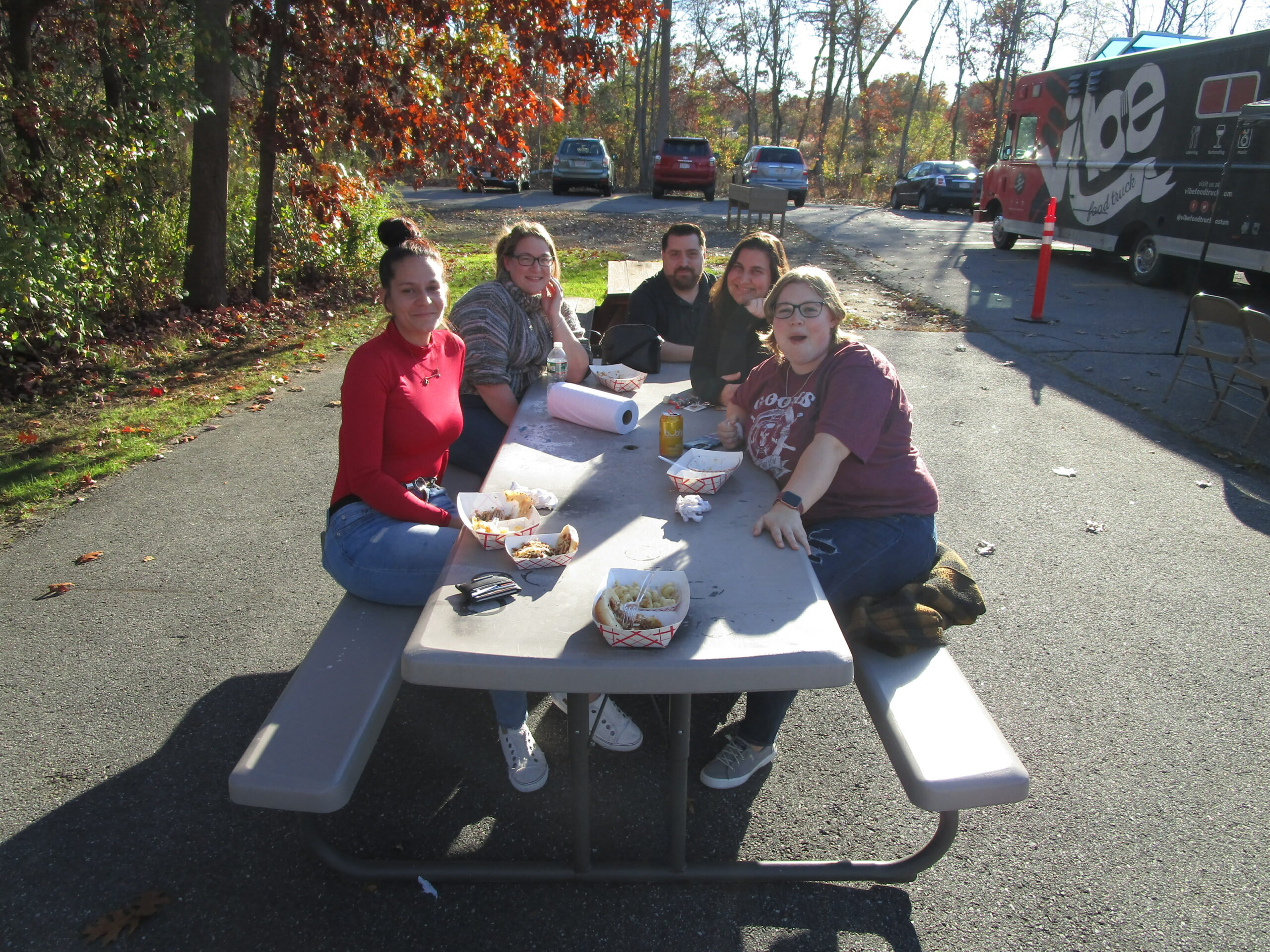 People at a picnic table